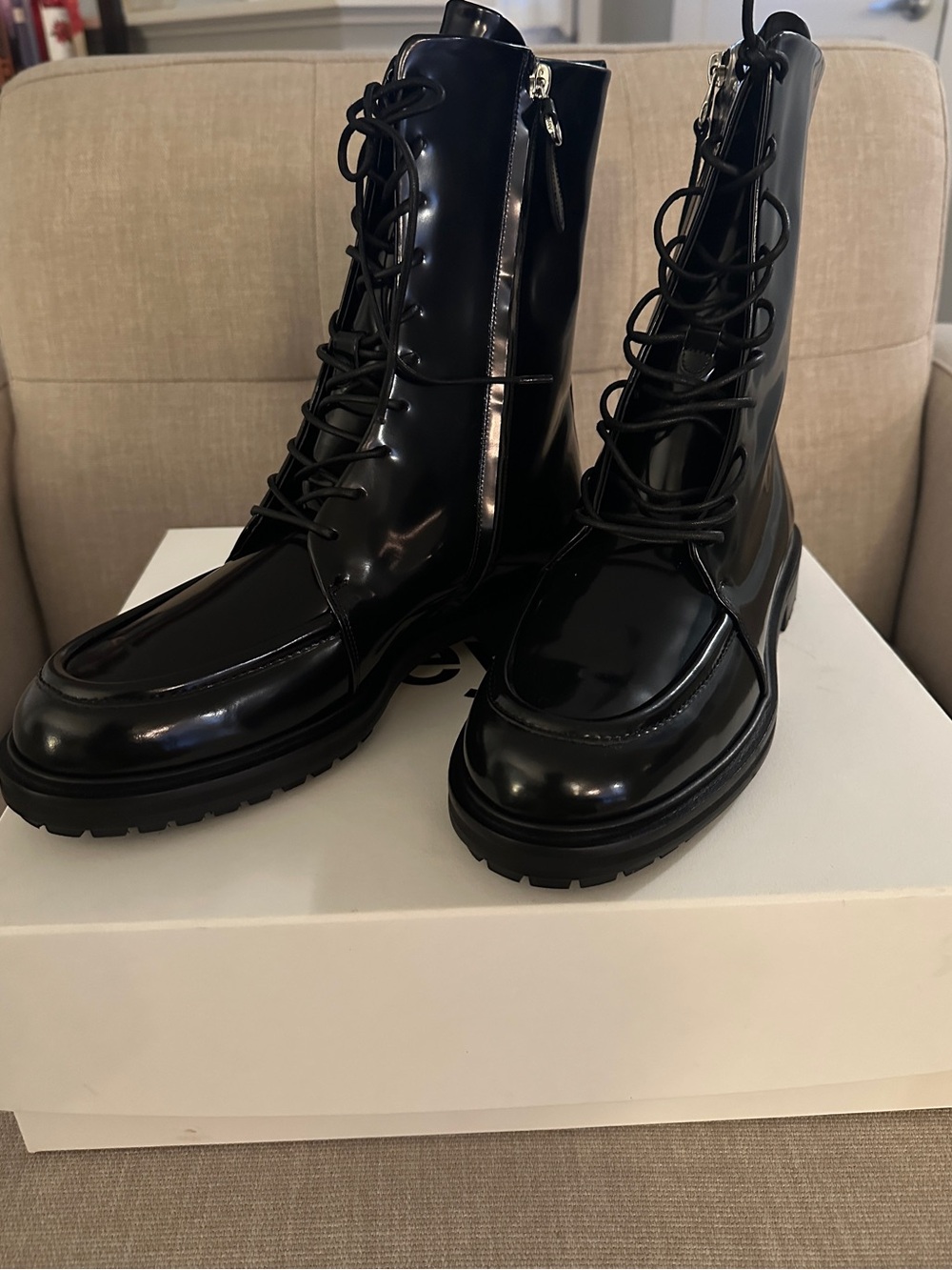 Aeyde Tate Black High Polished Lace-Up Boots - Picture 6 of 12